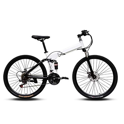 Folding Bike : Adult Student Outdoors Sport Cycling, Folding Mountain Bike Bicycle 24 / 26 Inch Spoke Wheel Lightweight Bicycle Steel Frame Bikes, White, 26in / 27speed