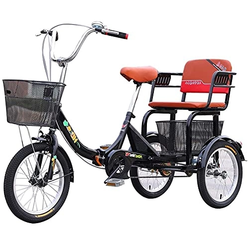 Folding Bike : Adult Tricycle 1 Speed Trike Bike 16" Foldable Tricycle with Basket for Adults with Shopping Basket for Seniors Women Men Seniors Large Size Basket for Recreation Shopping Exercise ( Color : Black )