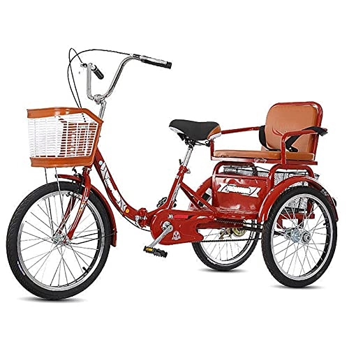 Folding Bike : Adult Trike 1 Speed 3-Wheel Three Wheel Cruiser Bike Foldable Tricycle with Basket For Adults 20 Inch Women Men Seniors Large Size Basket for Recreation Shopping Exercise with Backrest ( Color : Red )
