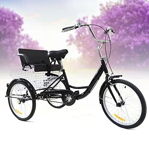Folding Bike : Adult Trike Tricycle - 20 Inch 3-Wheel Bike Bicycle, Trike Cruiser Bike + Folding Back Basket + Child Seat for Outdoor Sports Silver