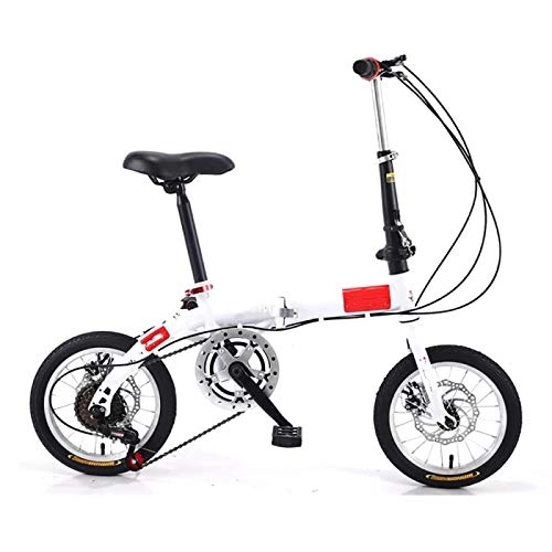Folding Bike : Adult Work Bike Road Folding Bicycle, for Men 14 Inch Wheel Carbon Racing Front and Rear Mechanical Ride, for Urban Environment and Commuting To and From Get Off Work White