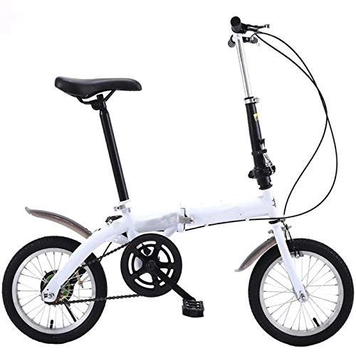 Folding Bike : Adult Work Bike Road Folding Bicycle, for Men 14 Inch Wheel Carbon Racing Front and Rear Mechanical Ride, for Urban Environment and Commuting To and From Get Off Work WhiteVbrake