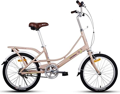 Folding Bike : Adults 20" Folding Bikes, Light Weight Folding Bike With Rear Carry Rack, Single Speed Foldable Compact Bicycle, Aluminum Alloy Frame, (Color : Khaki)