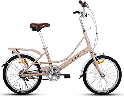 Folding Bike : Adults 20" Folding Bikes, Light Weight Folding Bike With Rear Carry Rack, Single Speed Foldable Compact Bicycle, Aluminum Alloy Frame (Color : Khaki)