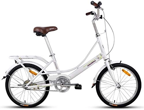 Folding Bike : Adults 20" Folding Bikes, Light Weight Folding Bike With Rear Carry Rack, Single Speed Foldable Compact Bicycle, Aluminum Alloy Frame, (Color : White)