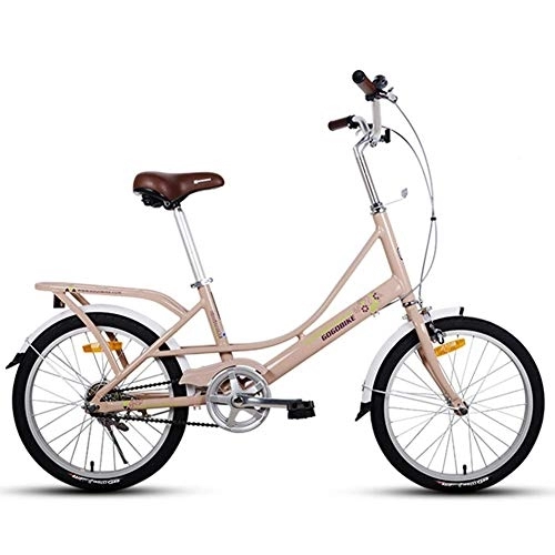 Folding Bike : Adults 20" Folding Bikes, Light Weight Folding Bike with Rear Carry Rack, Single Speed Foldable Compact Bicycle, Aluminum Alloy Frame, Khaki