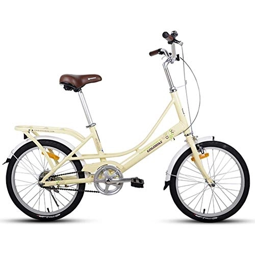 Folding Bike : Adults 20" Folding Bikes, Light Weight Folding Bike with Rear Carry Rack, Single Speed Foldable Compact Bicycle, Aluminum Alloy Frame, Light Green FDWFN (Color : Light Yellow)