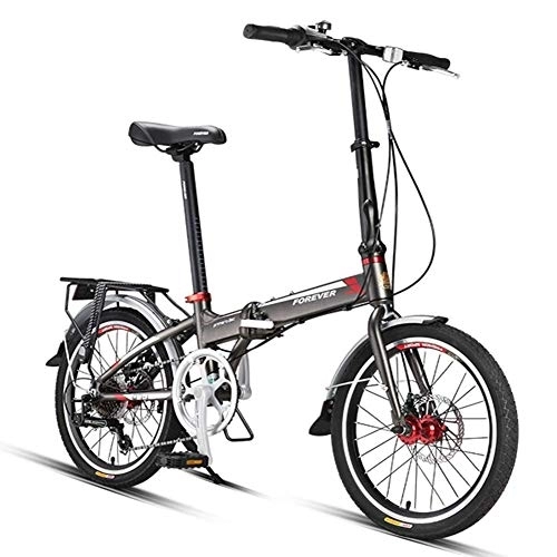 Folding Bike : Adults Folding Bike, 20 Inch 7 Speed Foldable Bicycle, Super Compact Urban Commuter Bicycle, Foldable Bicycle with Anti-Skid and Wear-Resistant Tire, Gray FDWFN (Color : Grey)