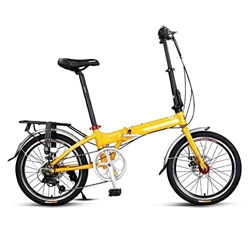 Folding Bike : Adults Folding Bike, 20 Inch 7 Speed Foldable Bicycle, Super Compact Urban Commuter Bicycle, Foldable Bicycle with Anti-Skid and Wear-Resistant Tire, Gray FDWFN (Color : Yellow)