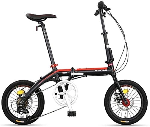 Folding Bike : Adults Folding Bike, Foldable Compact Bicycle, 16" 7 Speed Super Compact Light Weight Folding Bike, Reinforced Frame Commuter Bike, (Color : Red)