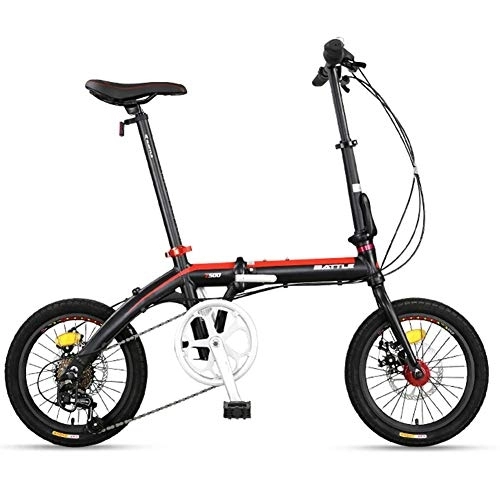 Folding Bike : Adults Folding Bike, Foldable Compact Bicycle, 16" 7 Speed Super Compact Light Weight Folding Bike, Reinforced Frame Commuter Bike, Red