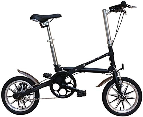 Folding Bike : Adults Folding Bikes, 14 Inch Mini Disc Brake Foldable Bicycle, Men Women High-carbon Steel Super Compact Reinforced Frame Commuter Bike, (Color : Black, Size : Single Speed)