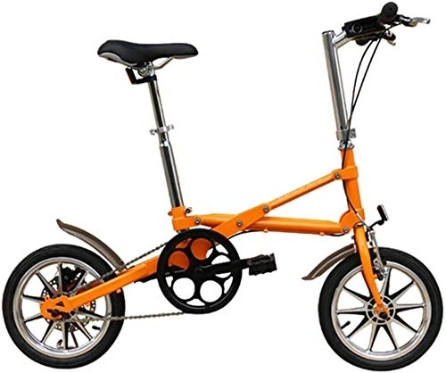 Folding Bike : Adults Folding Bikes, 14 Inch Mini Disc Brake Foldable Bicycle, Men Women High-carbon Steel Super Compact Reinforced Frame Commuter Bike, (Color : Orange, Size : Single Speed)