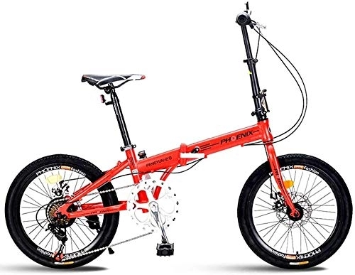 Folding Bike : Adults Folding Bikes, 20" 7 Speed Disc Brake Mini Foldable Bicycle, High-carbon Steel Lightweight Portable Reinforced Frame Commuter Bike, (Color : Red)