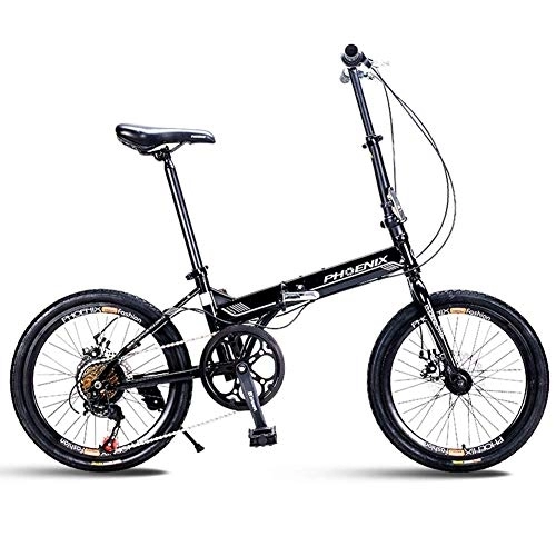 Folding Bike : Adults Folding Bikes, 20" 7 Speed Disc Brake Mini Foldable Bicycle, High-carbon Steel Lightweight Portable Reinforced Frame Commuter Bike, Red FDWFN (Color : Black)