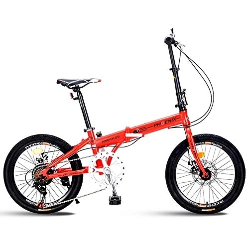 Folding Bike : Adults Folding Bikes, 20" 7 Speed Disc Brake Mini Foldable Bicycle, High-carbon Steel Lightweight Portable Reinforced Frame Commuter Bike, Red FDWFN (Color : Red)