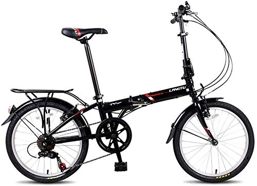 Folding Bike : Adults Folding Bikes, 20" 7 Speed Lightweight Portable Foldable Bicycle, High-carbon Steel Urban Commuter Bicycle with Rear Carry Rack, Black, Colour:Red (Color : Black)