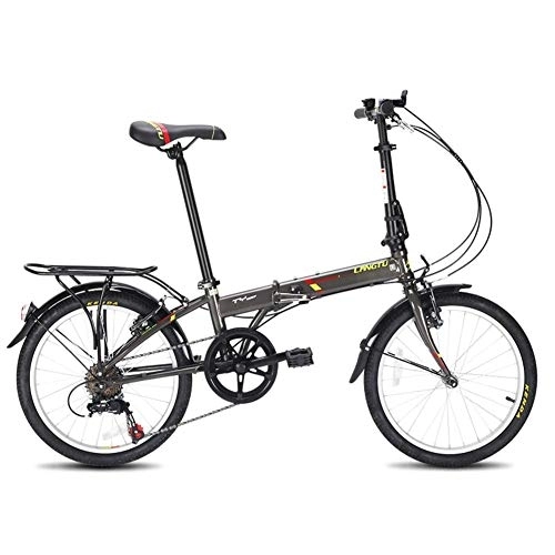 Folding Bike : Adults Folding Bikes, 20" 7 Speed Lightweight Portable Foldable Bicycle, High-carbon Steel Urban Commuter Bicycle with Rear Carry Rack, Black FDWFN (Color : Gray)
