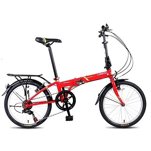 Folding Bike : Adults Folding Bikes, 20" 7 Speed Lightweight Portable Foldable Bicycle, High-carbon Steel Urban Commuter Bicycle with Rear Carry Rack, Black FDWFN (Color : Red)