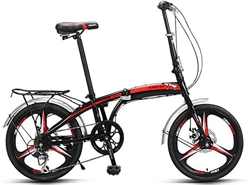Folding Bike : Adults Folding Bikes, 20" High-carbon Steel Folding City Bike Bicycle, Foldable Bicycle With Rear Carry Rack, Double Disc Brake Bike, (Color : Black)