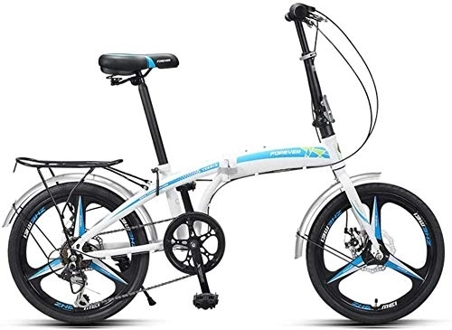 Folding Bike : Adults Folding Bikes, 20" High-carbon Steel Folding City Bike Bicycle, Foldable Bicycle with Rear Carry Rack, Double Disc Brake Bike (Color : Blue)