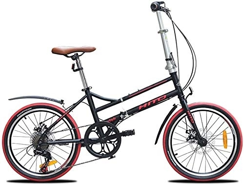 Folding Bike : Adults Folding Bikes, 20 Inch 6 Speed Disc Brake Foldable Bicycle, Lightweight Portable Reinforced Frame Commuter Bike With Front And Rear Fenders, (Color : Black)