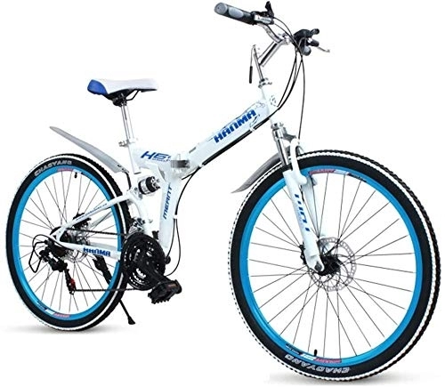 Folding Bike : Adults Folding Bikes, High-carbon Steel Double Disc Brake Folding Mountain Bike, Dual Suspension Foldable Bicycle, Portable Commuter Bike (Color : White, Size : 24"24 Speed)