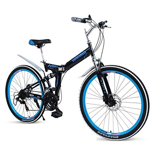 Folding Bike : Adults Folding Bikes, High-carbon Steel Double Disc Brake Folding Mountain Bike, Dual Suspension Foldable Bicycle, Portable Commuter Bike, Red, 24" 27 Speed FDWFN (Color : Black)