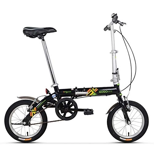 Folding Bike : Adults Folding Bikes, Unisex Kids Single Speed Foldable Bicycle, Lightweight Portable Mini 14 inch Reinforced Frame Commuter Bike, Blue FDWFN (Color : Black)