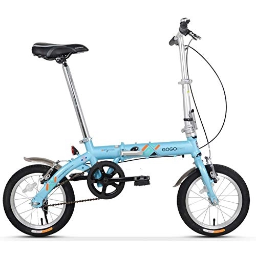 Folding Bike : Adults Folding Bikes, Unisex Kids Single Speed Foldable Bicycle, Lightweight Portable Mini 14 inch Reinforced Frame Commuter Bike, Blue FDWFN (Color : Blue)