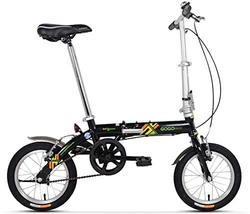 Folding Bike : Adults Folding Bikes, Unisex Kids Single Speed Foldable Bicycle, Lightweight Portable Mini 14 Inch Reinforced Frame Commuter Bike, (Color : Black)