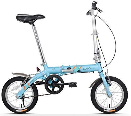 Folding Bike : Adults Folding Bikes, Unisex Kids Single Speed Foldable Bicycle, Lightweight Portable Mini 14 Inch Reinforced Frame Commuter Bike, (Color : Blue)