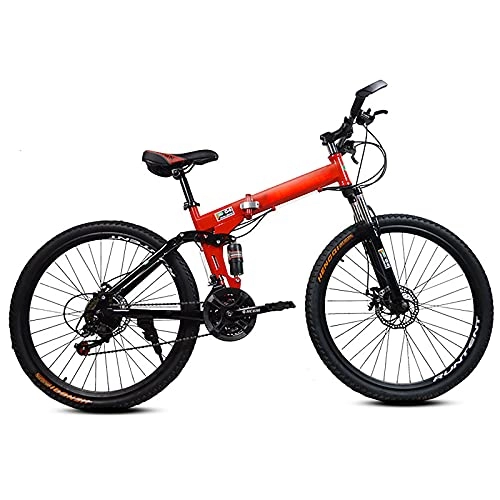 Folding Bike : Adults Folding Mountain Bike, 26 inch 21 Speed High Carbon Steel Frame Full Suspension MTB Bike for Teenagers