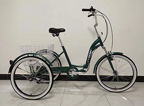 Folding Bike : Adults tricycle, three wheeled bicycle, folding frame, 6-speed shimano gears, alloy frame, front suspension (Green)