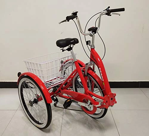 Folding Bike : Adults tricycle, three wheeled bicycle, folding frame, 6-speed shimano gears, alloy frame, front suspension (Red)