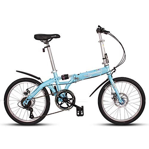 Folding Bike : Adults Unisex Folding Bikes, 20" 6 Speed High-carbon Steel Foldable Bicycle, Lightweight Portable Double Disc Brake Folding City Bike Bicycle