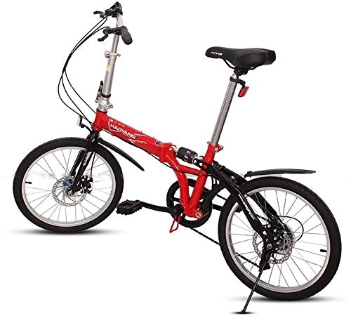 Folding Bike : Adults Unisex Folding Bikes, 20" 6 Speed High-carbon Steel Foldable Bicycle, Lightweight Portable Double Disc Brake Folding City Bike Bicycle, (Color : Red)