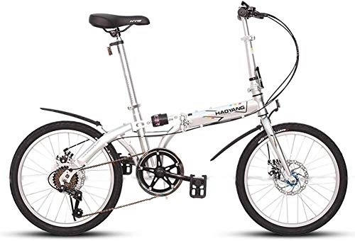 Folding Bike : Adults Unisex Folding Bikes, 20" 6 Speed High-carbon Steel Foldable Bicycle, Lightweight Portable Double Disc Brake Folding City Bike Bicycle (Color : White)