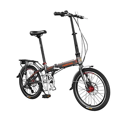 Folding Bike : AEDWQ 7-speed Folding Bike, 20-inch Aluminum Alloy Frame, Mechanical Front And Rear Dual Disc Brakes, Unisex Bicycle, 36 Spoke Tires, Yellow / Grey (Color : Gray)