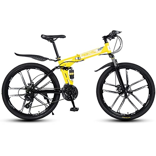 Folding Bike : AEF 10 Spoke Wheels Bike Folding Mountain Bicycles 26 Inch Applicable Height 160-185Cm MTB Bikes for Men Or Women, Yellow, 27 speed