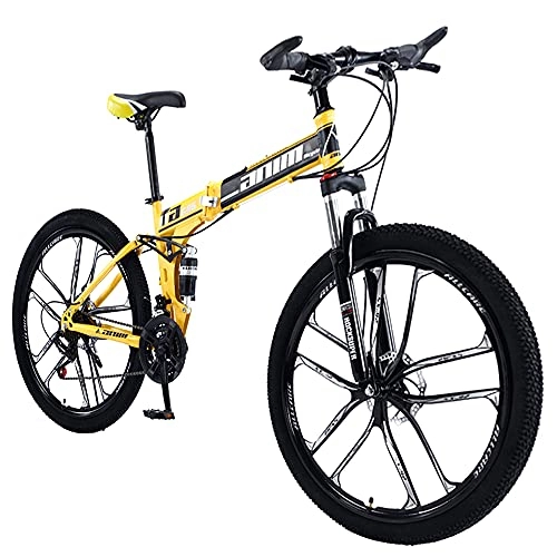 Folding Bike : Agoinz 27 Speeds Yellow Bikes Mountain Bike, Fast Folding Ergonomic Lightweight, Anti Slip Wear Resistant, For Men Or Women, With Wheel Dual