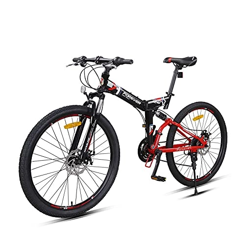 Folding Bike : Agoinz A Bicycle With A 24-speed Gearbox, Powerful Shock Absorption And 25-inch Oversized Tires. Folding Bike, Suitable For City And Country Trips, Red