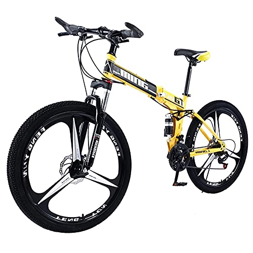 Folding Bike : Agoinz Bike Mountain Bike Fast Folding Ergonomic Lightweight Sport With Anti Slip Wear Resistant, For Men Or Women Yellow Bikes Dual Wheel