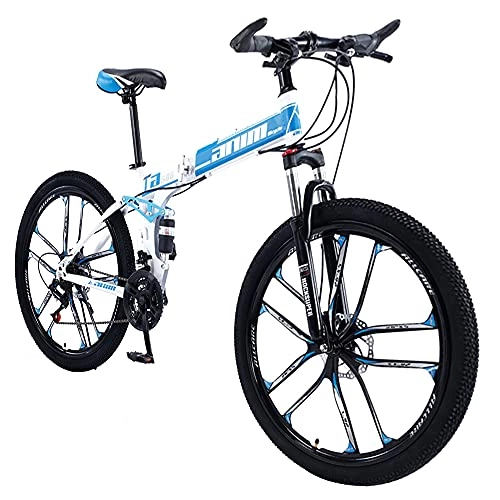 Folding Bike : Agoinz Bikes Mountain Bike Wheel Dual Blue, With 27 Speeds, Fast Folding Ergonomic Lightweight, Anti Slip Wear Resistant, For Men Or Women