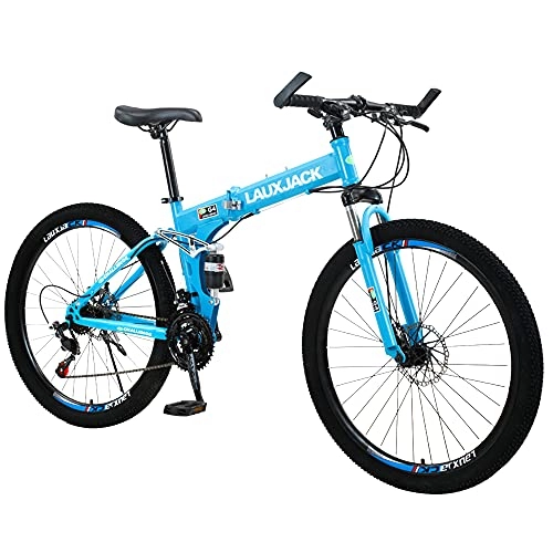 Folding Bike : Agoinz Blue Bike Mountain Bicycle Easy To Fold, Ergonomic Saddle Folding Bike, Anti-skid Tires, Comfortable And Beautiful, Small Space Occupation