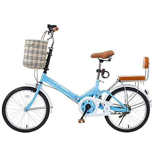 Folding Bike : Agoinz Blue Bike Mountain Bike Height Adjustable Seat ​With Back Seat And Basket, Running On The Highway, And Save Space Better Like Folding Bike 7 Speed