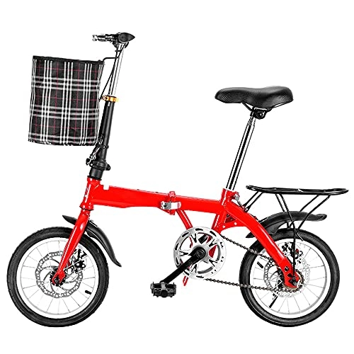 Folding Bike : Agoinz Folding Bike Mountain Bike Variable Speed Adjustable Saddle, Handlebar, Wear-resistant Tires, Thickened High Carbon Steel Frame With Basket, Red Bicycle