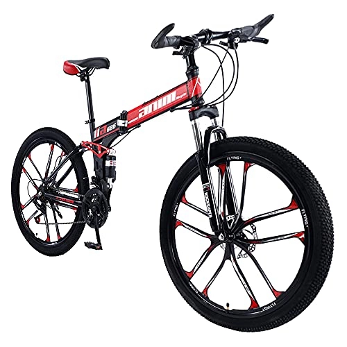 Folding Bike : Agoinz Mountain Bike 27 Speeds Red Bikes, Fast Folding Ergonomic Lightweight, Anti Slip Wear Resistant, For Men Or Women, With Wheel Dual