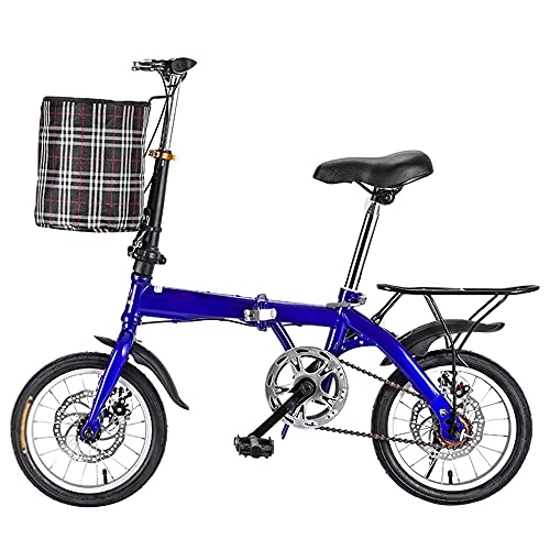 Folding Bike : Agoinz Mountain Bike Bicycle Blue Folding Bike Variable Speed Adjustable Saddle, Handlebar, Wear-resistant Tires, Thickened High Carbon Steel Frame With Basket