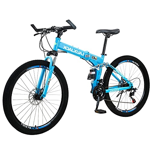 Folding Bike : Agoinz Mountain Bike Blue Bicycle Folding ​easy To Fold, Small Space Occupation, Anti-skid Tires, Ergonomic Comfortable And Beautifu, Suitable For Mountains And Streets
